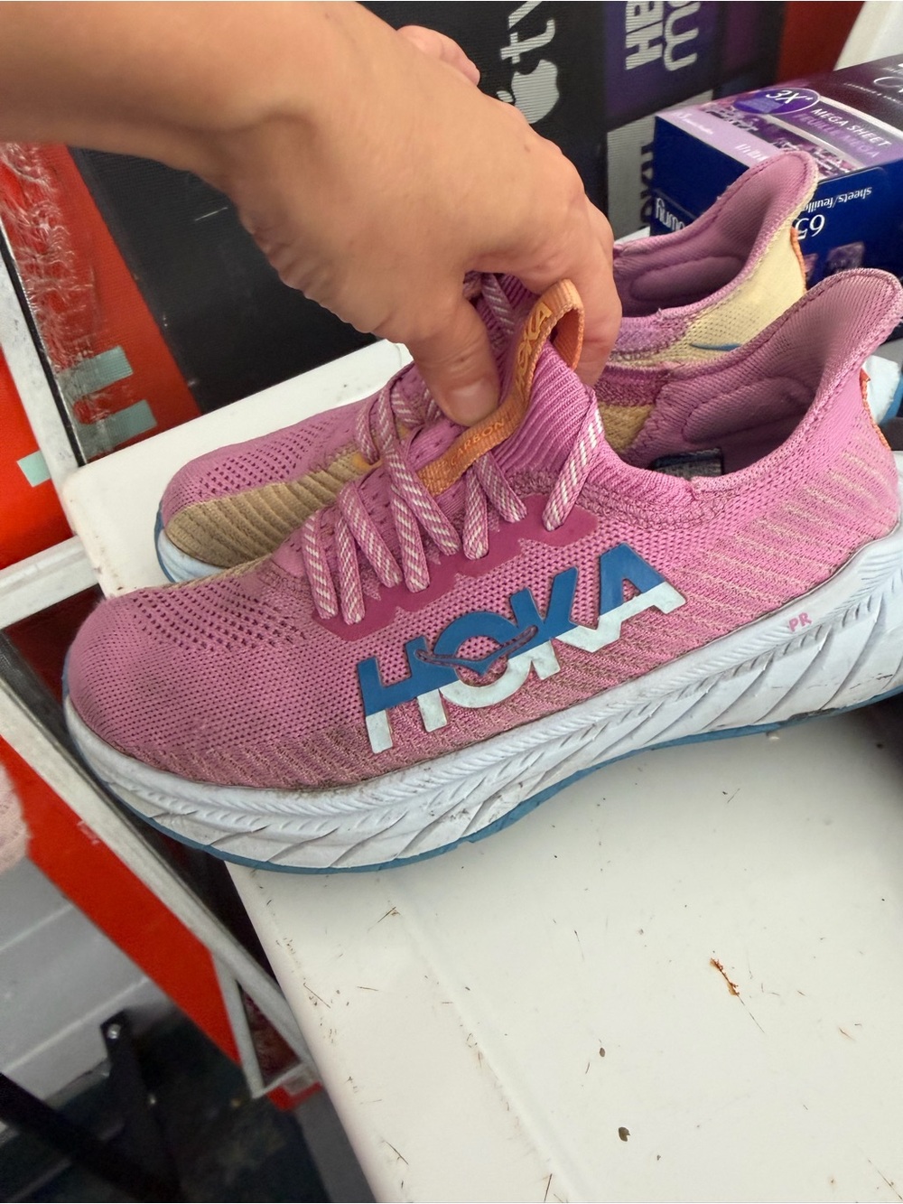 Hoka Kids Pink and Cream Athletic Sneakers